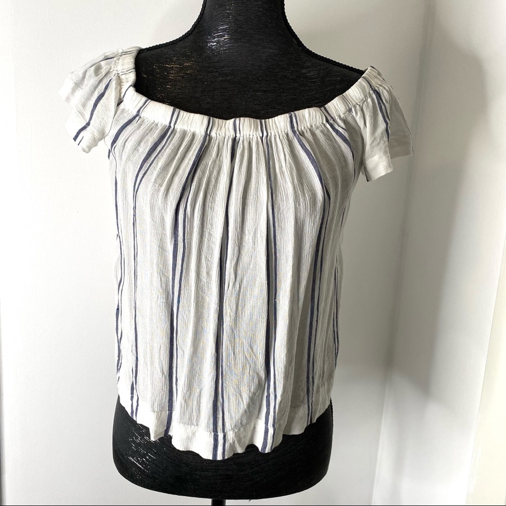Cloth & Stone Striped Off Shoulder Chiffon Top Elastic Neck Split Hem
